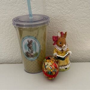 VTG Beatrix Potter~Mrs Rabbit Schmidt Figurine, Easter Egg, Bunny Drink Tumbler